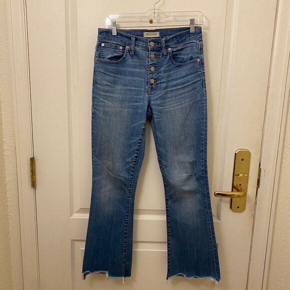 GUC Madewell Women Blue Cali-Demi Boots Jeans Medium Wash Button Closure Size 27 - Picture 1 of 11